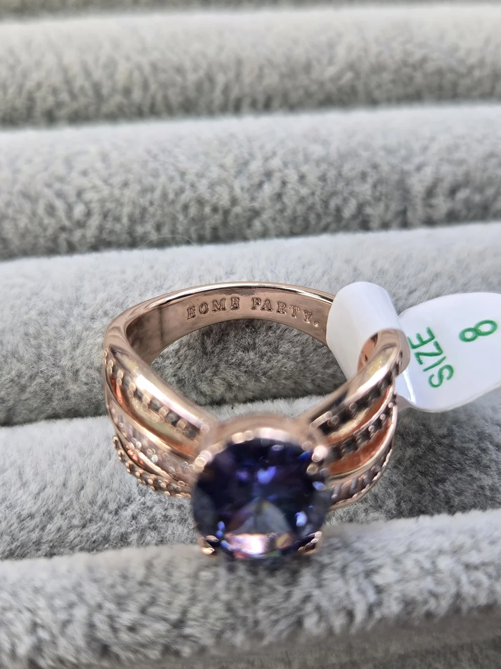 Size 8 Tanzinite Rose Gold Plated December Birthday Bomb Party Ring